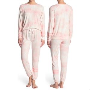 PJ Salavage Coral Watercolor Pajama Top with Racer Stripes Sz Large NWT